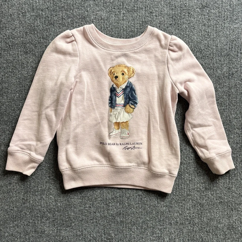 Polo Ralph Lauren Sweatshirt Girls 5 Pink Fleece Polo Bear Graphic Pullover